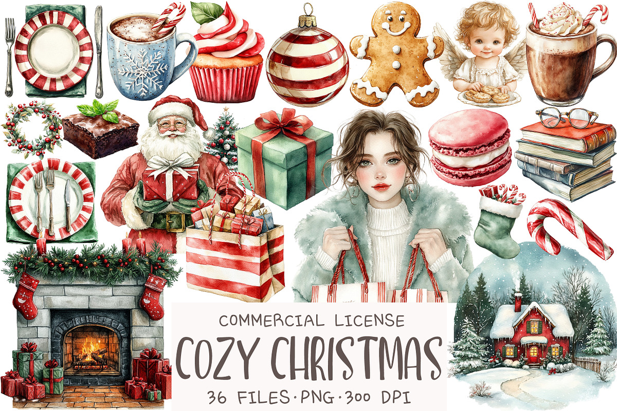 Cozy Christmas Watercolor Clipart, an Illustration by OK Design (Photo 1 of 5)
