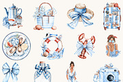 Nautical Beach Summer Clipart, a Seasonal Illustration by BusyDaydesign (Thumbnail 2 of 9)