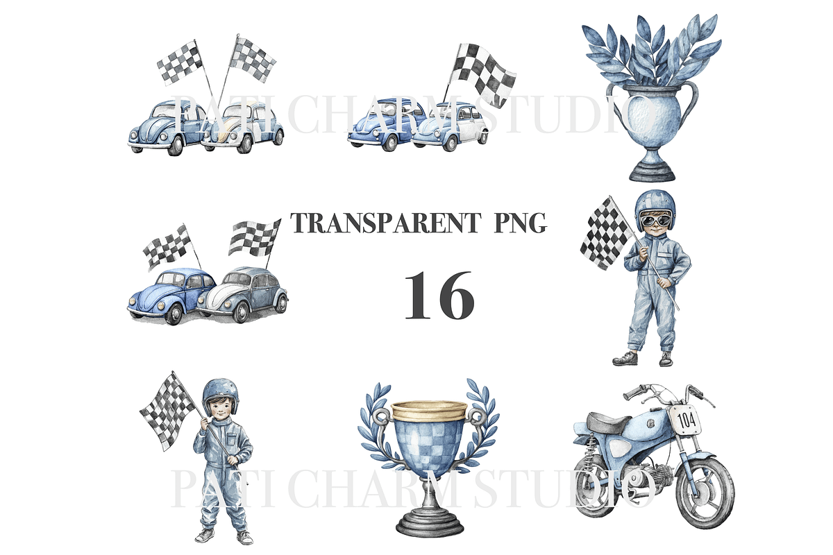 Motorbike Clipart Set, a Decorative Illustration by Pati Charm Studio (Photo 2 of 8)