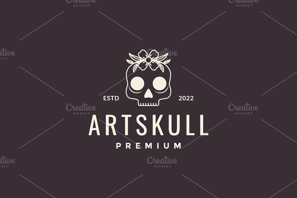 vintage skull with flower logo, a Branding & Logo Template by devastd