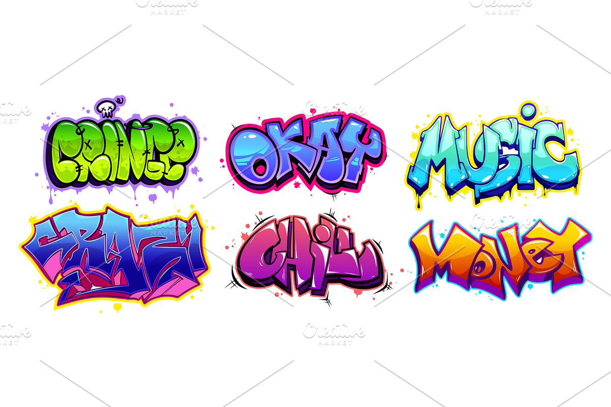 Graffiti text collection in cartoon, an Illustration by art PVP - market
