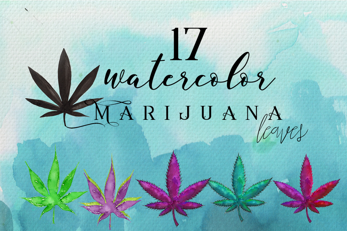 Watercolor Marijuana Pack:47elements, an Illustration by Jeanina Vlad (Photo 2 of 5)