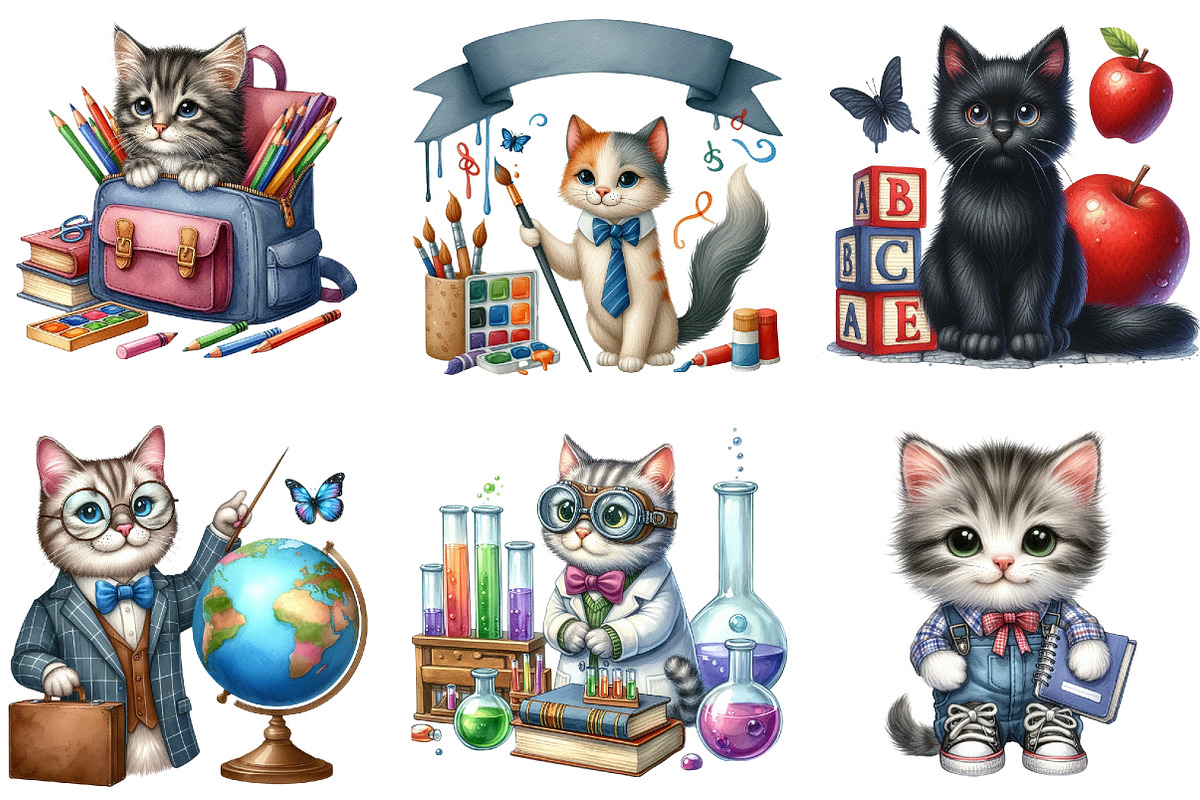 Back to School Cat Clipart, an Illustration by DreamArtGraphic (Photo 3 of 4)