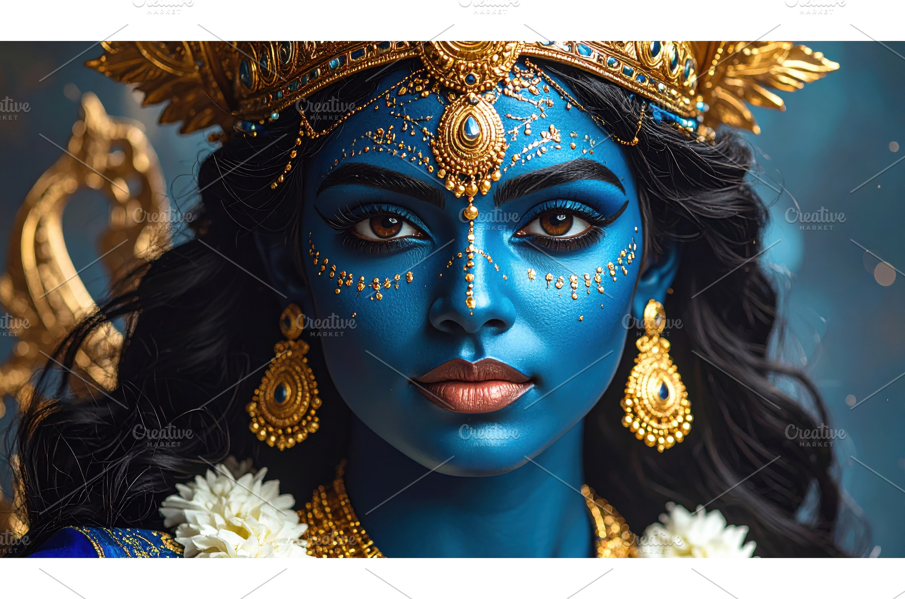 Blue goddess adorned in gold jewelry, an Arts & Entertainment Photo by Igor Tichonow