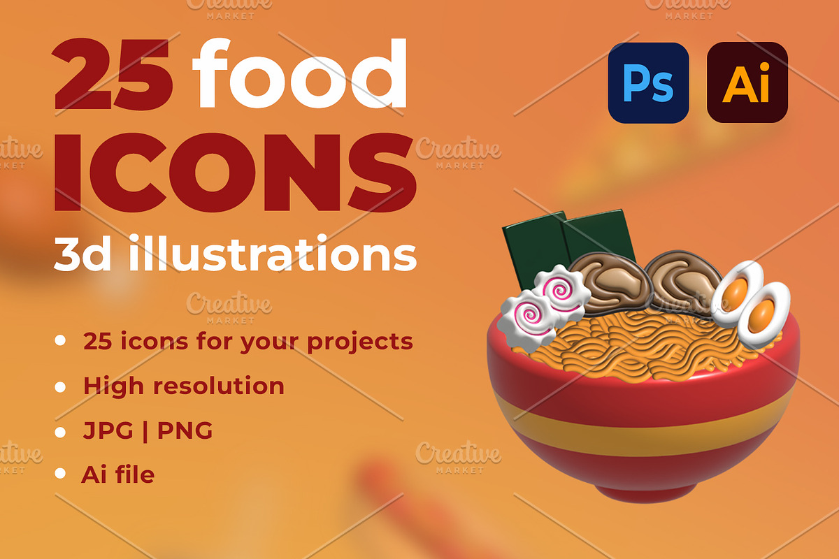 3D Food Icons Collection, an Object Graphic by tinuwiell (Photo 2 of 3)