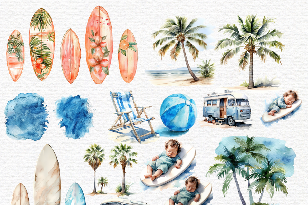 Retro surf clipart, wave border, a Decorative Illustration by Invite to Clipart (Photo 3 of 4)