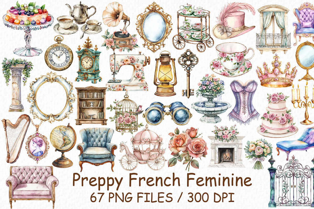 Watercolor Preppy French Feminine, an Illustration by Design Market (Photo 1 of 3)
