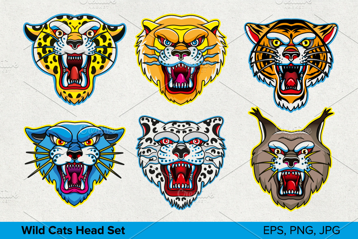 Wild Cats Head Set, an Animal Illustration by Moloko88 (Photo 1 of 8)