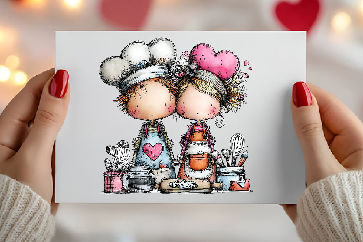Whimsical Valentine Couple Clipart, an Illustration by Canvas Craft (Photo 6 of 6)