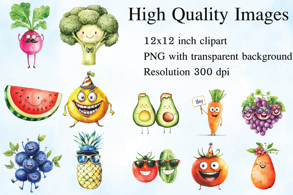 Funny Fruits & Vegetables Clipart, an Illustration by Craft Nest (Photo 3 of 5)