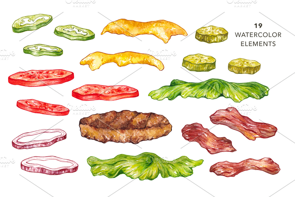Unique Burger. Watercolor, a Food Illustration by Olga Olmix (Photo 2 of 6)