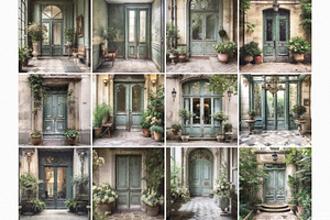 Sage Green French Doors Paintings