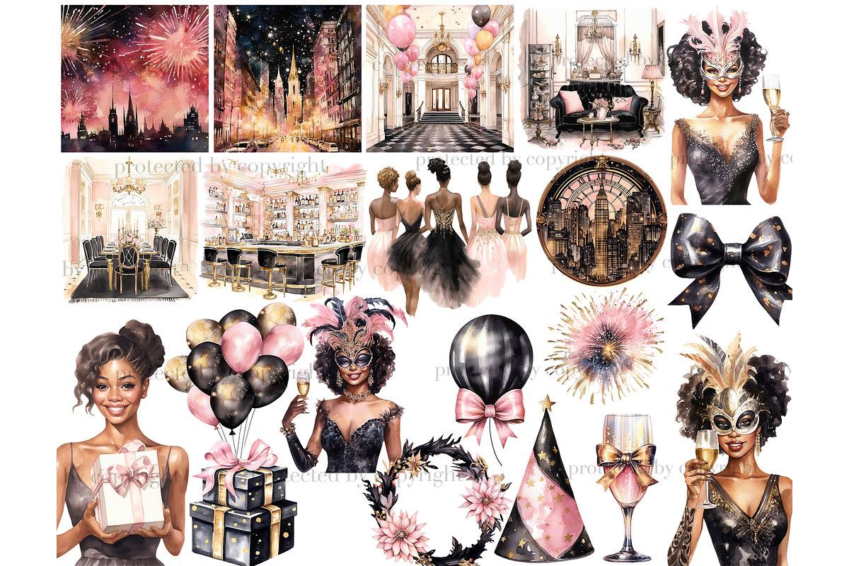 Happy New Year Clipart | Carnival, a Person Illustration by GlamArtZhanna (Photo 2 of 5)