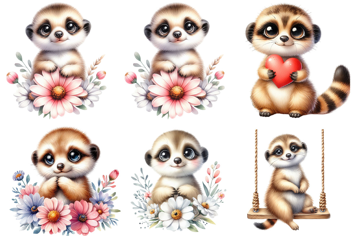 Watercolor Cute Meerkat Clipart, an Illustration by CraftArtStudio (Photo 2 of 5)