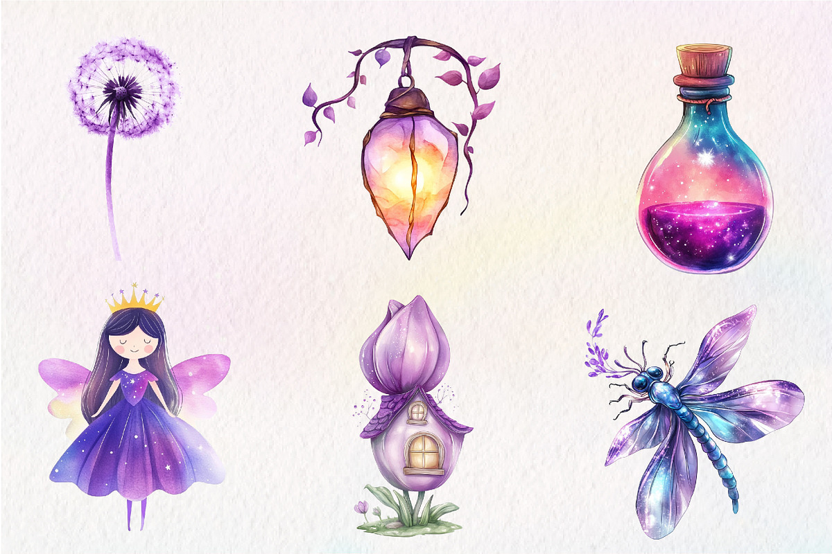 Watercolor Magical Garden Purple Fai, an Illustration by CreationArt (Photo 2 of 9)
