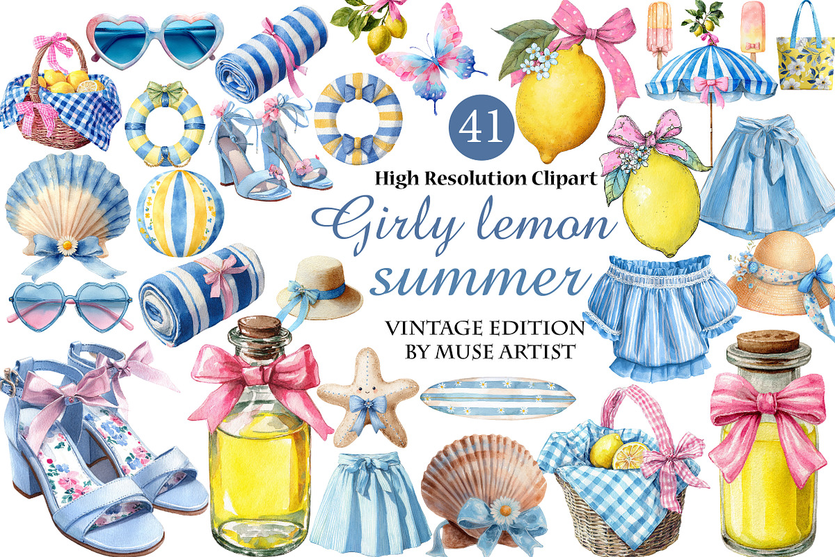Girly lemon summer Clipart, an Illustration by DreamArtGraphic (Photo 1 of 4)