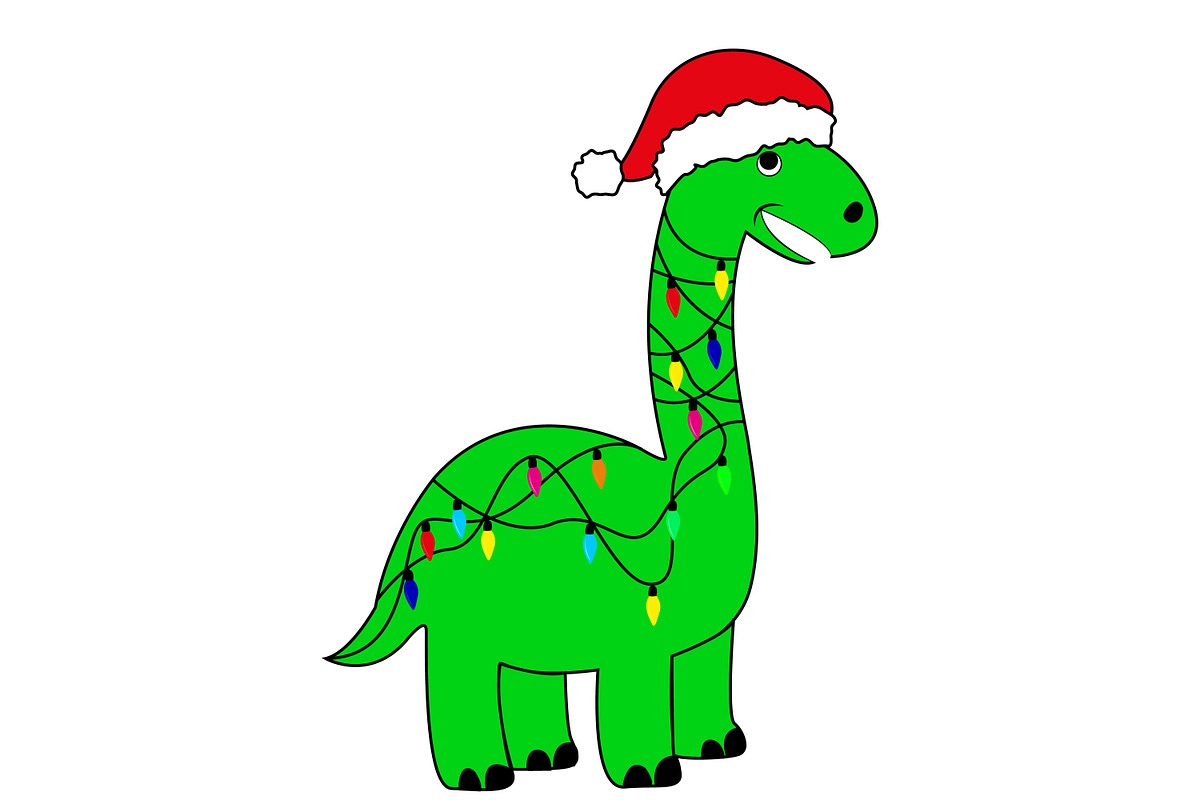 A green dinosaur in a Santa hat., an Illustration by Tanysl (Photo 3 of 4)