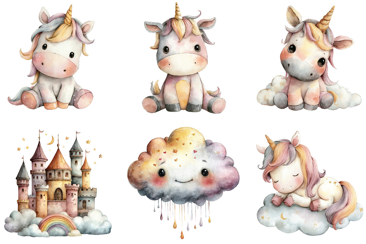 Baby Unicorn Clipart PNG Bundle, an Illustration by Sublimation Artist (Photo 4 of 7)