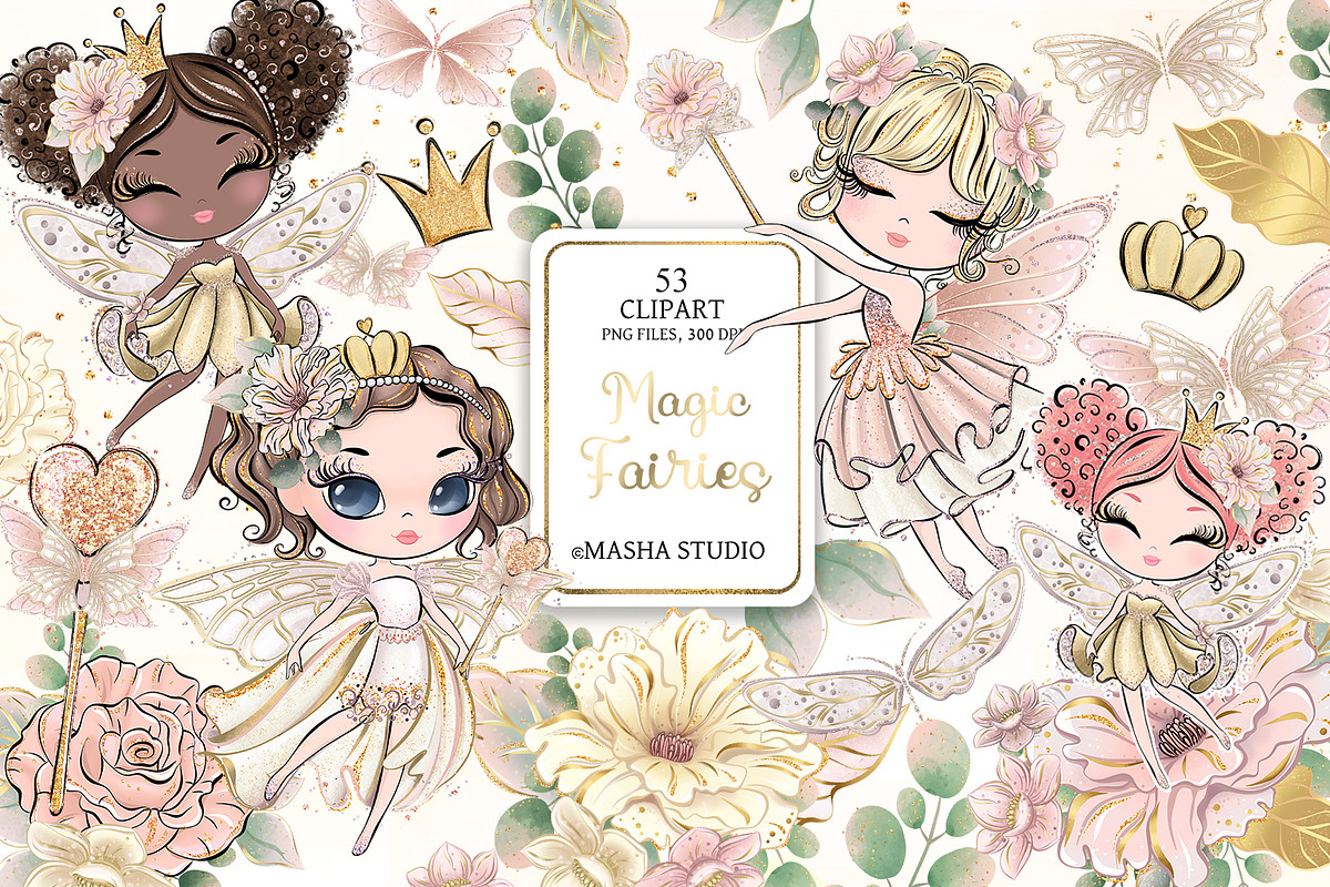 Magical Fairies Clipart, a Decorative Illustration by Masha  Studio (Photo 1 of 6)