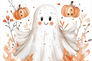 Halloween card. Funny ghost, a Holiday Photo by Imaginarium