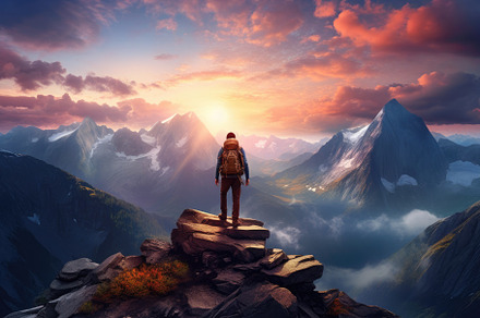 Hiker with a backpack standing on to, a Photo by Iftikhar Alam