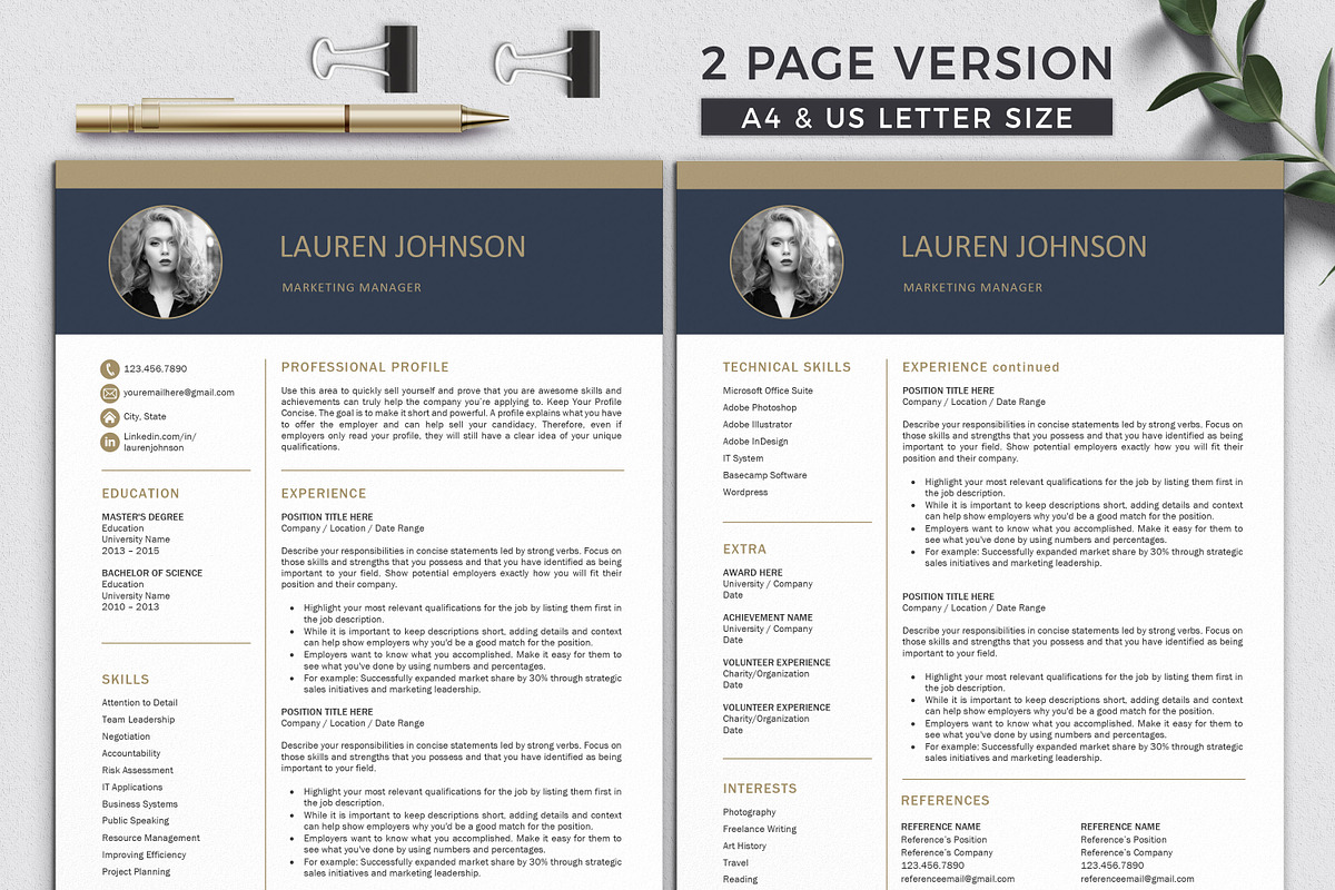 Resume Template | CV + Cover Letter, a Resume Template by Klamp Studio (Photo 3 of 5)