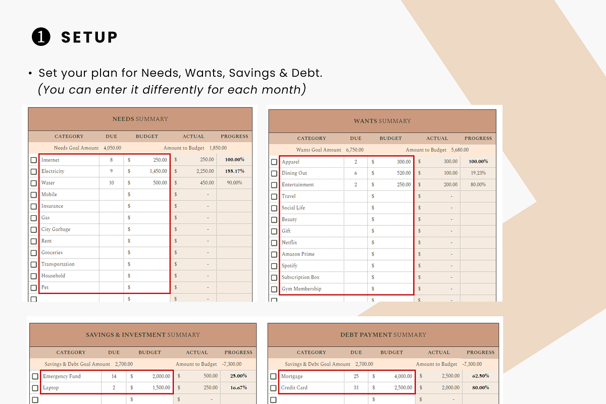 50 30 20 & 70 20 10 Budgeting Sheet, a Templates & Theme by MondaySpark (Photo 5 of 10)