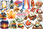 Watercolor Morning Fall Clipart PNG, an Illustration by Canvas Craft (Thumbnail 1 of 3)