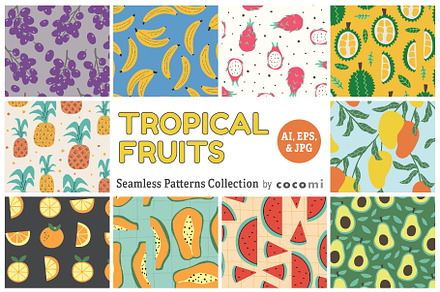 TROPICAL FRUITS seamless patterns
