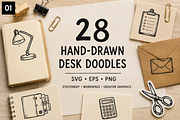 28 Hand-Drawn Stationery Doodles, an Object Illustration by Designs24hr (Thumbnail 1 of 9)