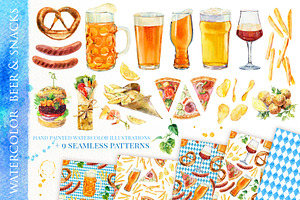 Beer & snacks watercolor collection, a Graphic by Natasha Koltsova