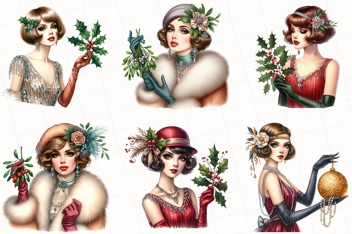 1920 Coquette Christmas Girl Clipart, an Illustration by OK Design (Photo 4 of 5)