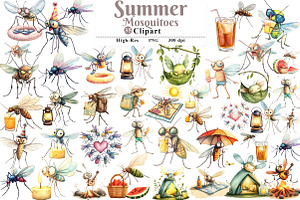 Summer Mosquitoes Clipart, an Illustration by Watercolor design