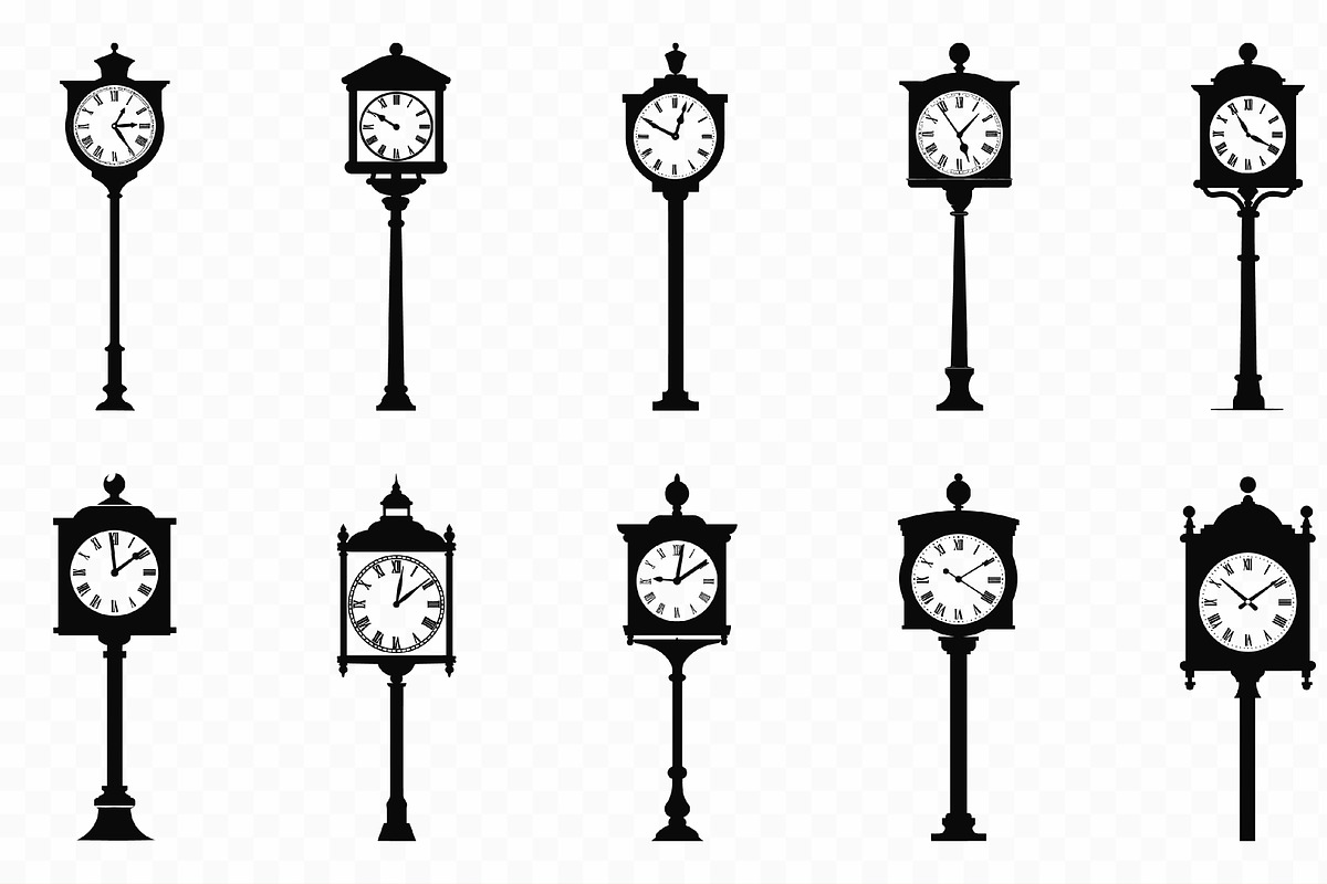 Old Street Clock Silhouette SVG Set, a Technology Illustration by Gfx Expert Team (Photo 2 of 3)