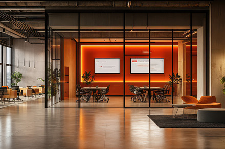 Modern Office Space: Glass conferenc, a Background Photo by Pixeness