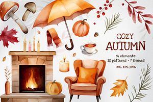 Cozy autumn watercolor clipart, an Illustration by Hanna's ArtLab