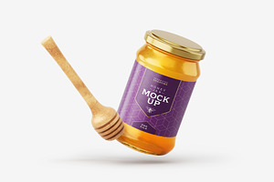 Honey Jar Mockup Set With Dipper