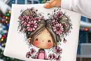 Whimsical Girl With Flowers Set, a Transportation Illustration by SinaCreation (Thumbnail 5 of 7)