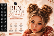 Procreate bun hairstyle brushes, a Brush Add-On by sundrameda (Thumbnail 1 of 5)