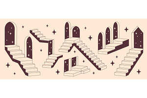Retro winding staircase with arched, an Object Illustration by art PVP - market