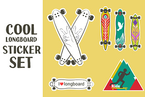 Cool Longboard Sticker Set