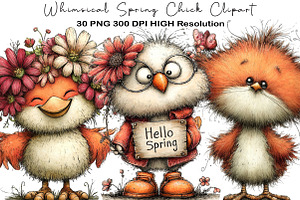Whimsical Spring Chick Clipart, an Illustration by Black Bird Studio