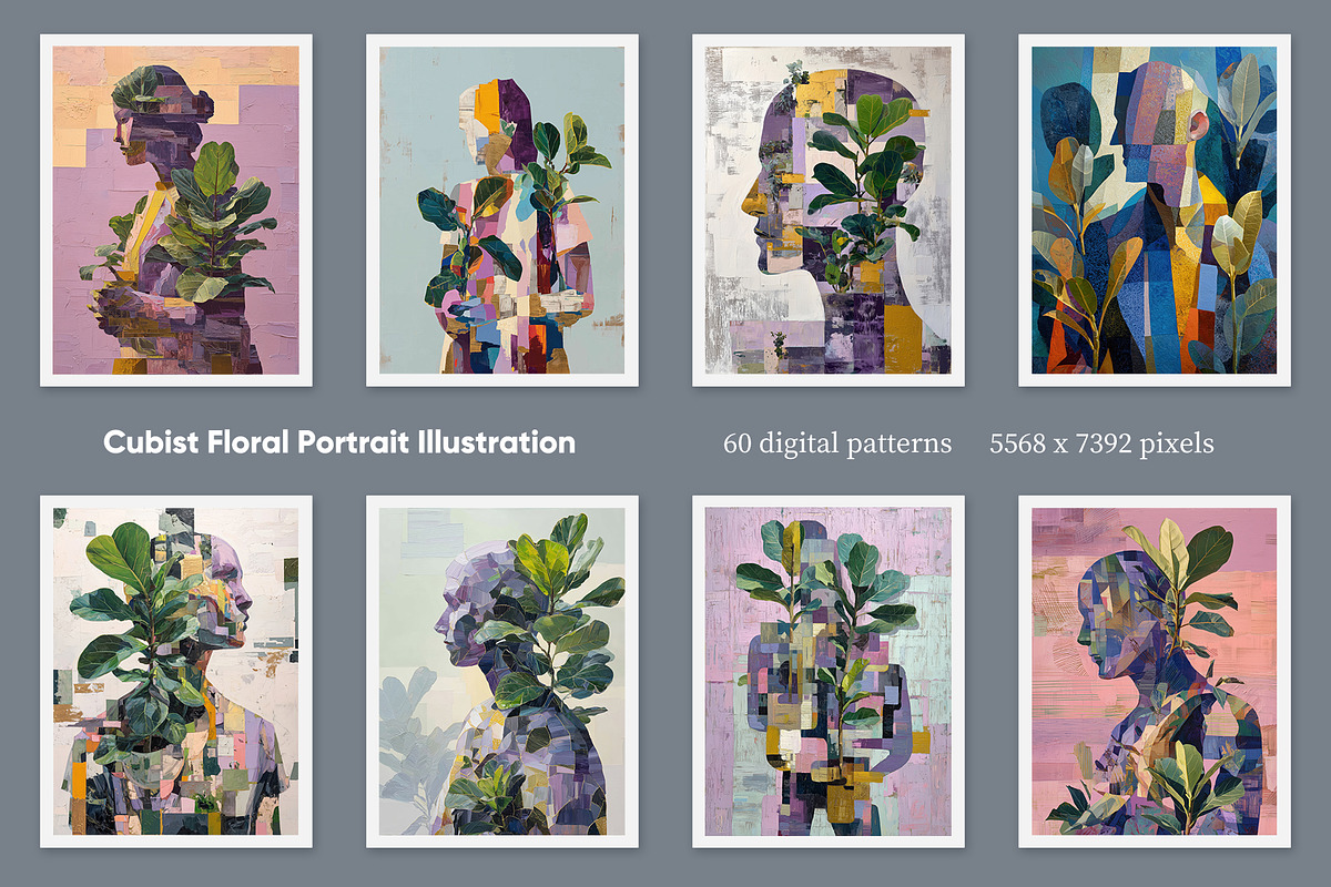 Cubist Floral Portrait Illustration, a Decorative Illustration by Housui Patterns (Photo 2 of 17)