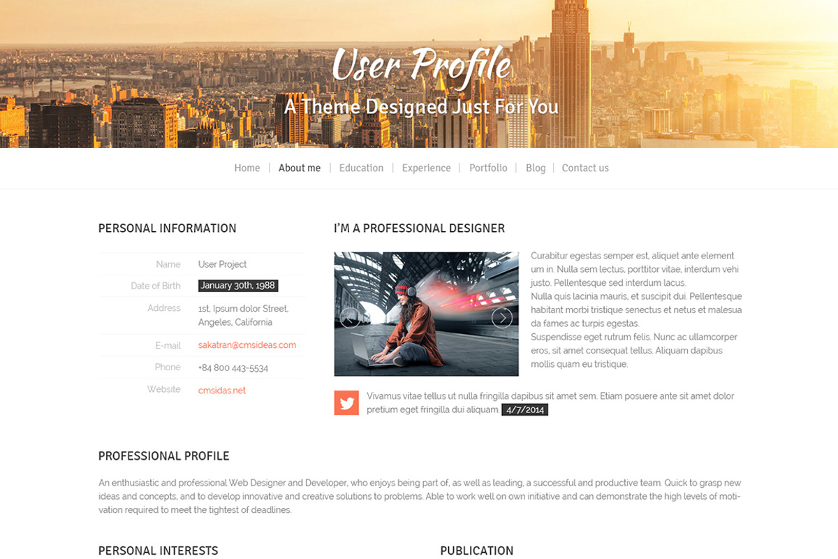 Profile WordPress Theme, a WordPress Template by Cmsideas (Photo 3 of 5)