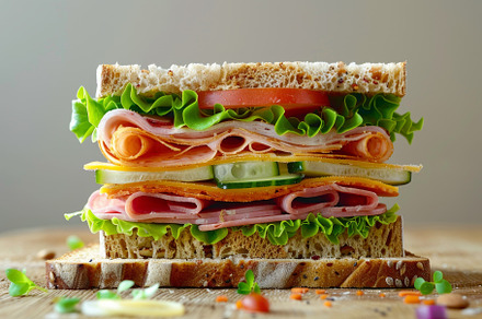 A sandwich filled with ham, lettuce,, a Photo by Iftikhar Alam