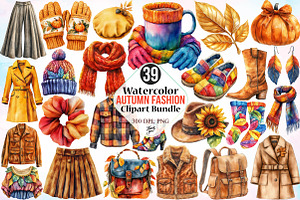 Watercolor Autumn Fashion Clipart, a Seasonal Illustration by Canvas Craft