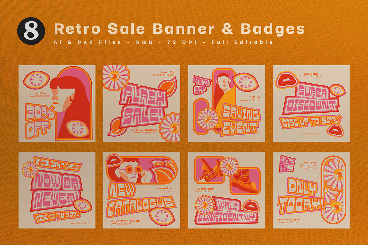 Pink Retro Fashion Sale Banner, an UI Kit Template by graphicook (Photo 1 of 5)
