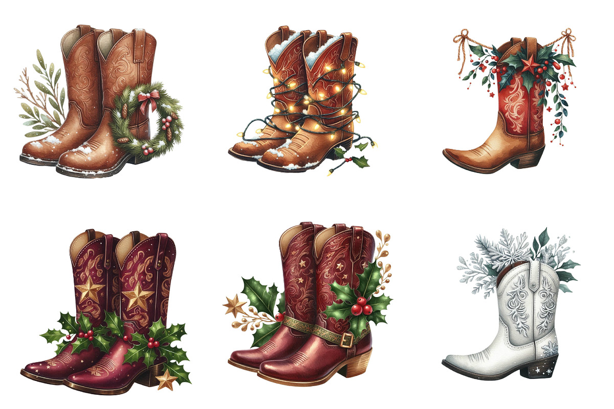 Christmas Cowboy Boots Clipart, an Illustration by SinaCreation (Photo 5 of 7)