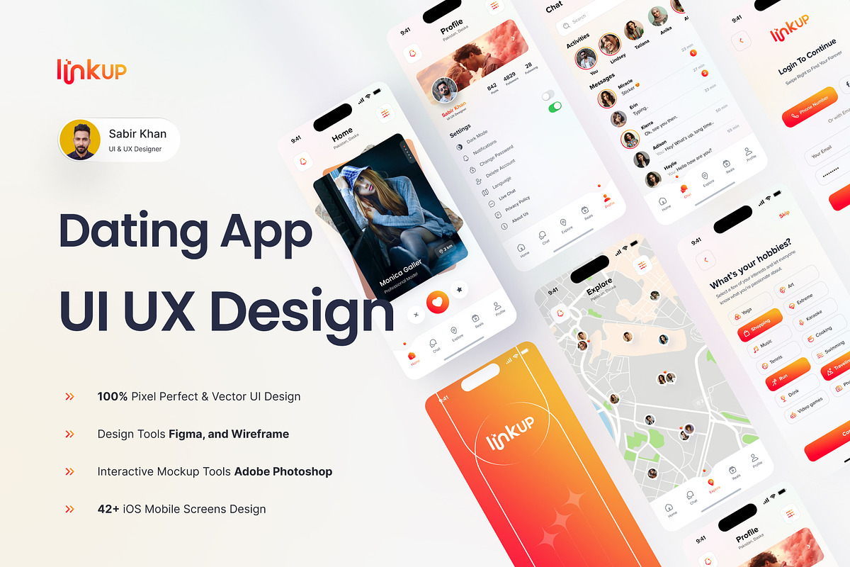 Dating Mobile App Complete UI UX Kit, an UI Kit Template by DesignBox (Photo 1 of 10)