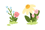 Cute flowers with kawaii faces set, a Decorative Illustration by Good Studio (Thumbnail 2 of 5)